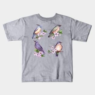 Watercolor Spring Color Birds Kids T-Shirt